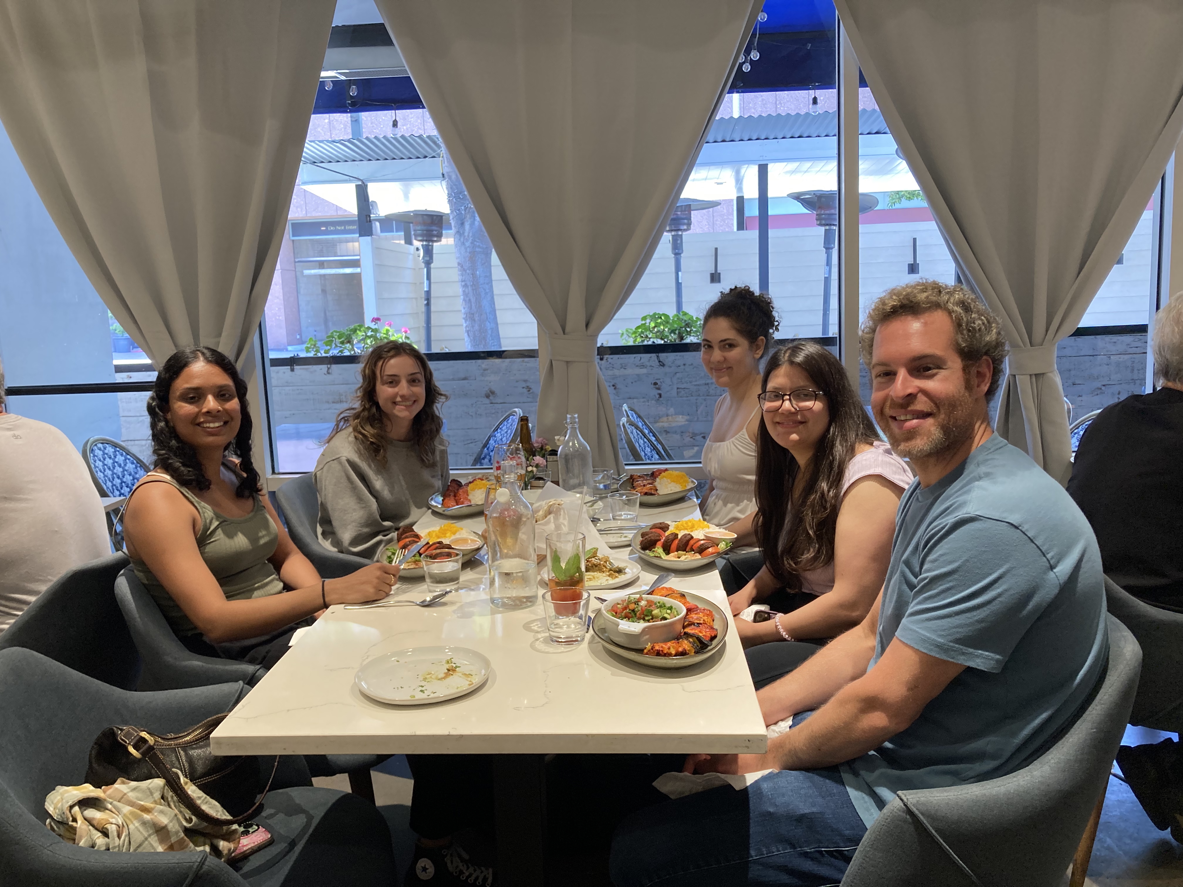 Avi, Manasi, Shraddha, Kat, Sandy at lunch to welcome Manasi who officially joinged the lab